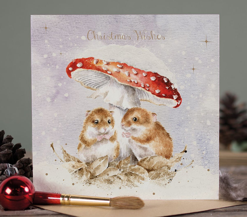 Mushroom Mice Christmas Card