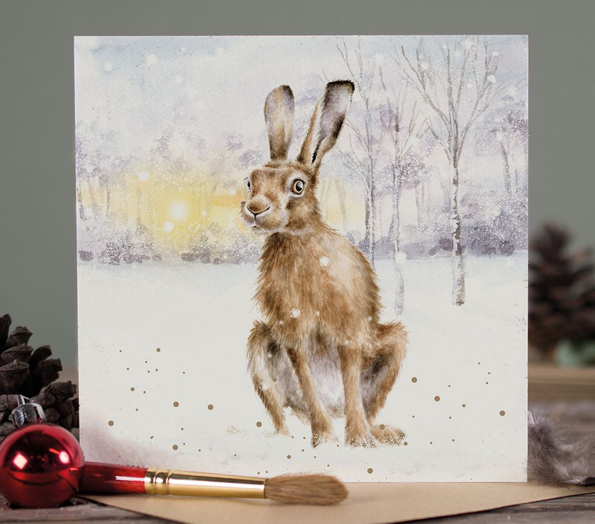 Golden Hour Hare Christmas Card