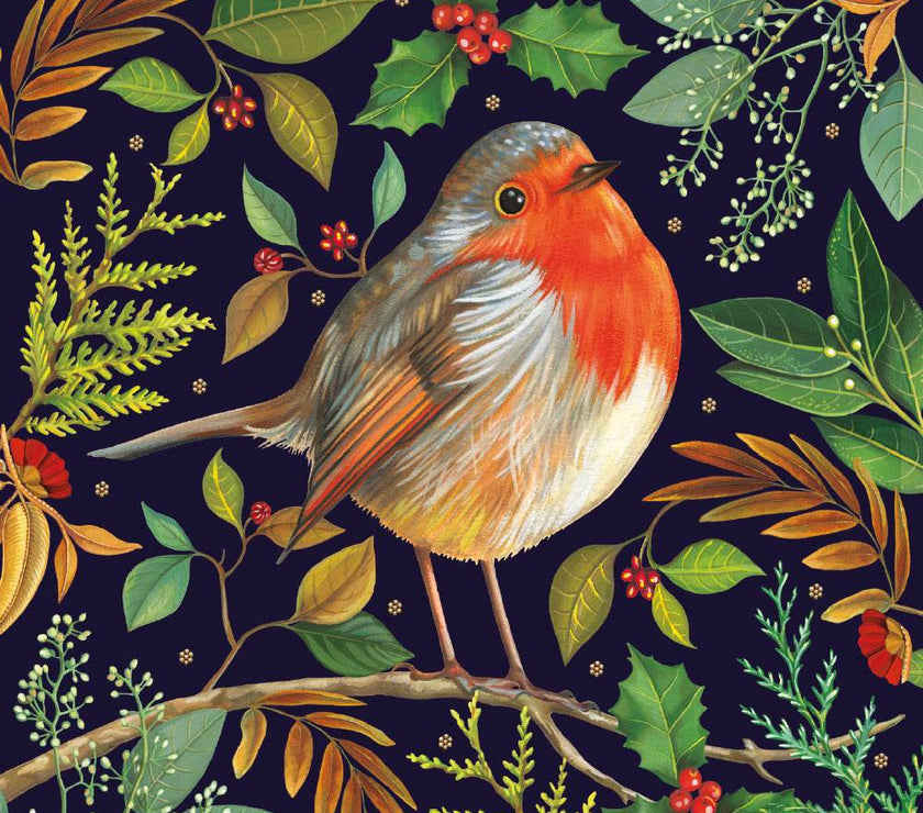 Floral Robin Christmas Cards - House of Cards