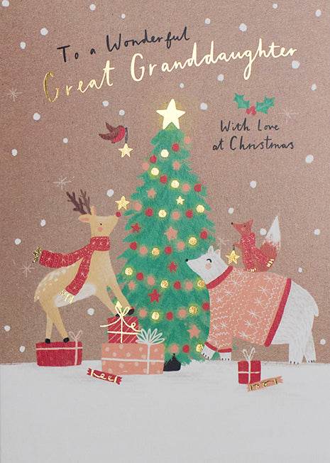 Festive Animals Great Granddaughter Christmas Card - House of Cards