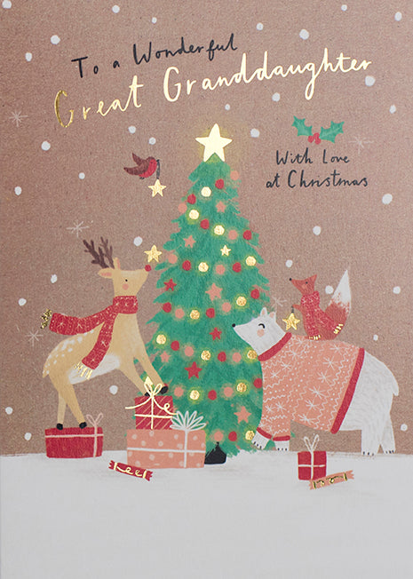 Festive Animals Great Granddaughter Christmas Card