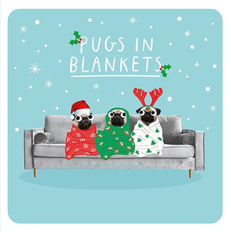 Pugs In Blankets Christmas Card