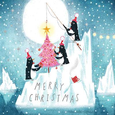 6 Pink Tree Penguins Charity Christmas Cards - House of Cards