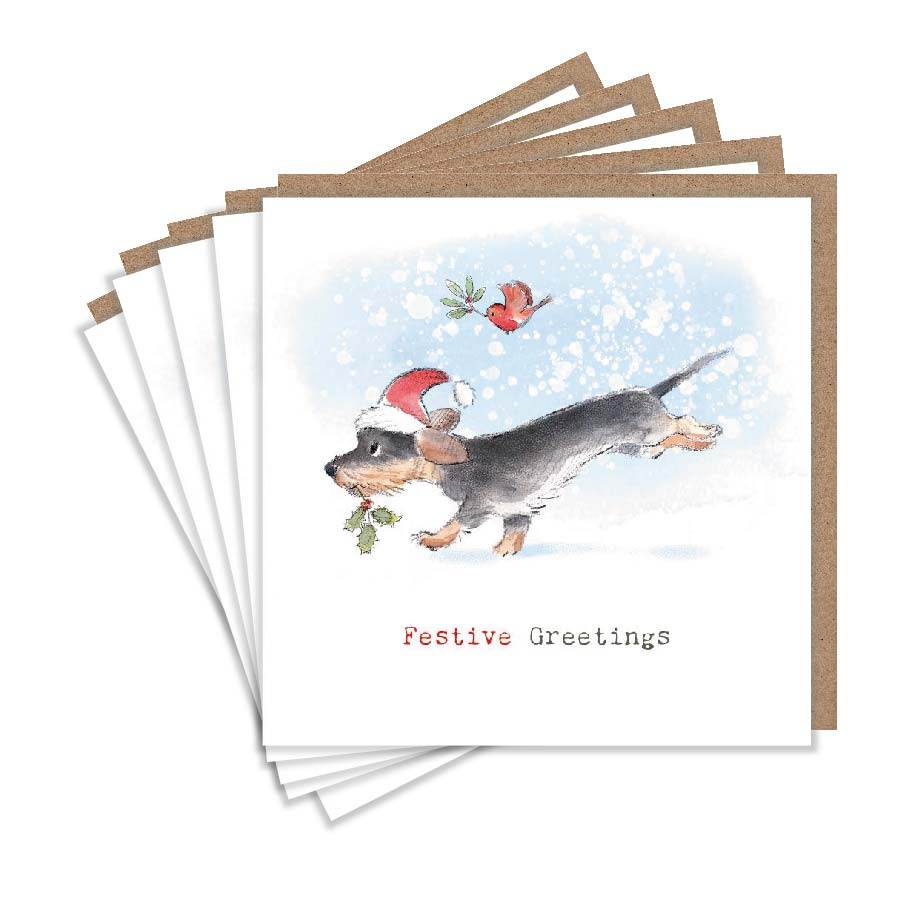 Pack of 5 Festive Dachshund Christmas Cards - House of Cards