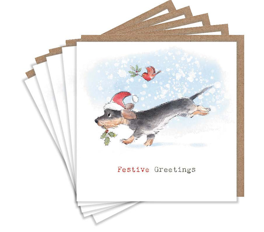 Pack of 5 Festive Dachshund Christmas Cards