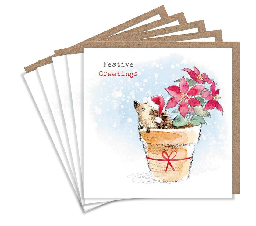 Pack of 5 Festive Hedgehog Christmas Cards