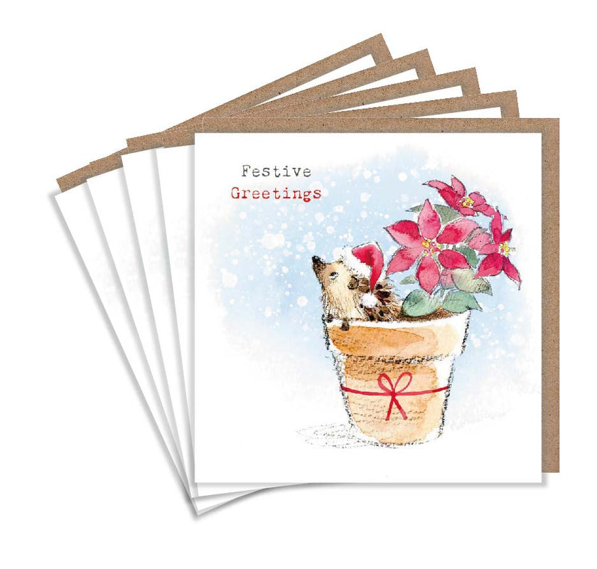 Pack of 5 Festive Hedgehog Christmas Cards