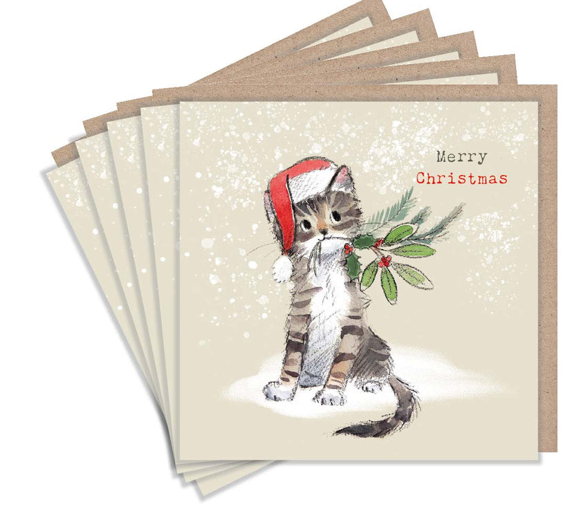 Pack of 5 Festive Tabby Kitten Christmas Cards