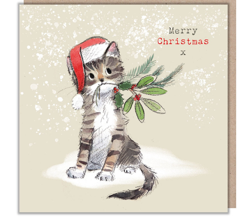 Holly Cat Christmas Card