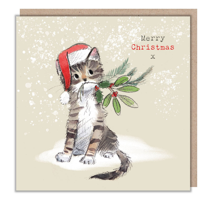Holly Cat Christmas Card
