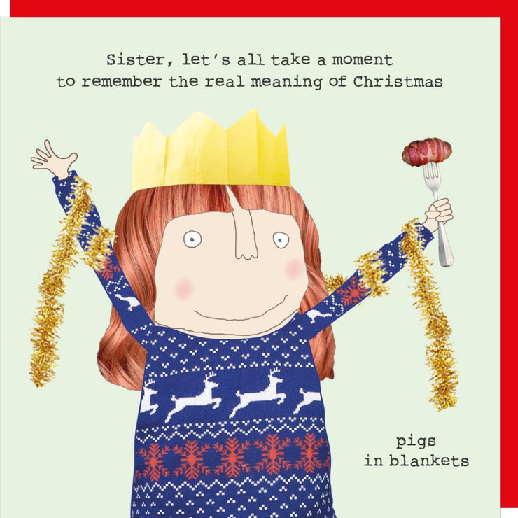Sister Pigs in Blankets Christmas Card