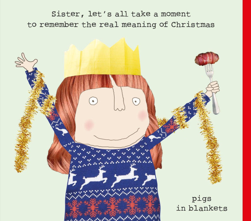 Sister Pigs in Blankets Christmas Card