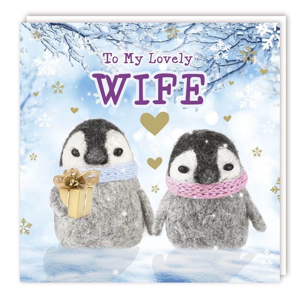 Fluffy Penguins Wife Christmas Card - House of Cards