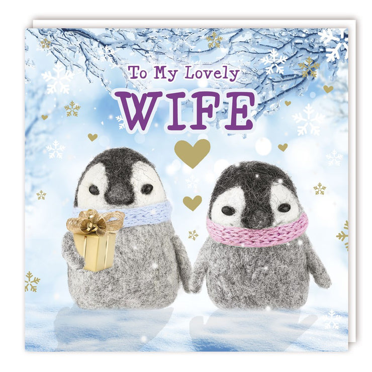Fluffy Penguins Wife Christmas Card