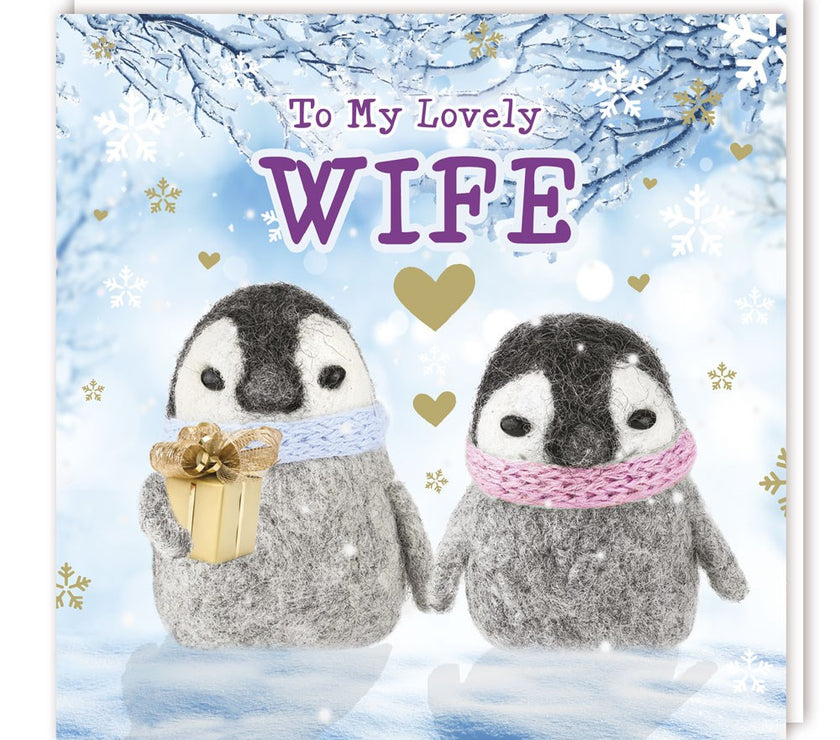 Fluffy Penguins Wife Christmas Card