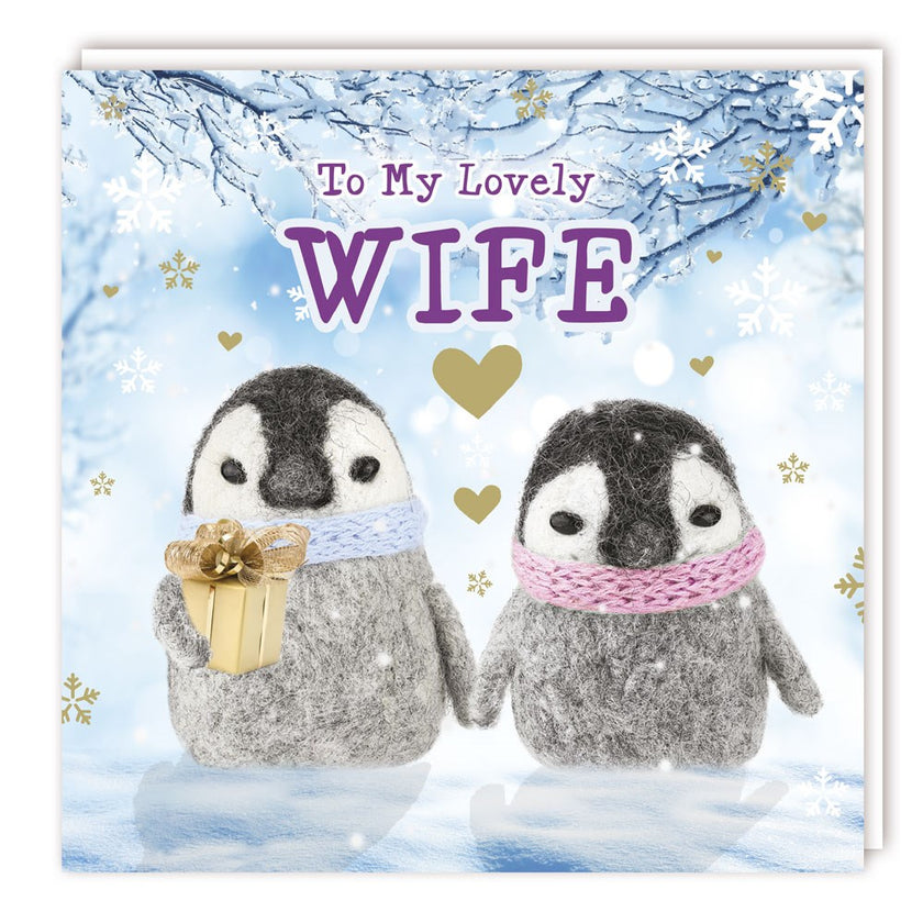 Fluffy Penguins Wife Christmas Card