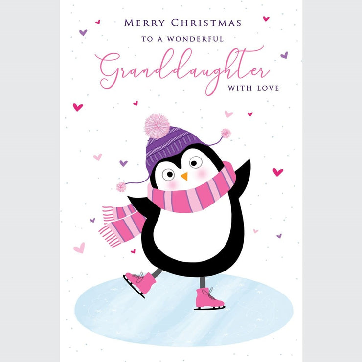 Granddaughter Skating Penguin Christmas Card