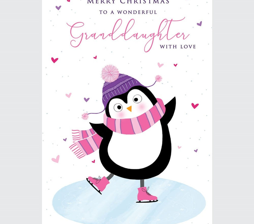 Granddaughter Skating Penguin Christmas Card