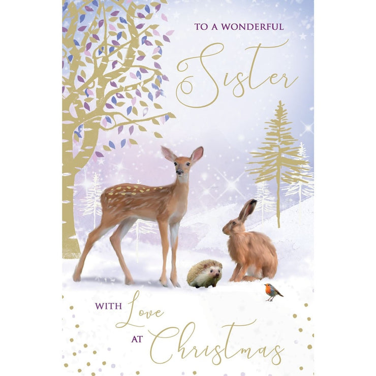 Sister Woodland Animals Christmas Card