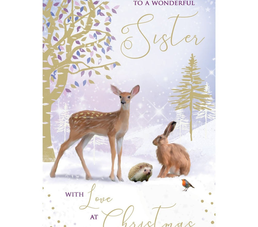 Sister Woodland Animals Christmas Card