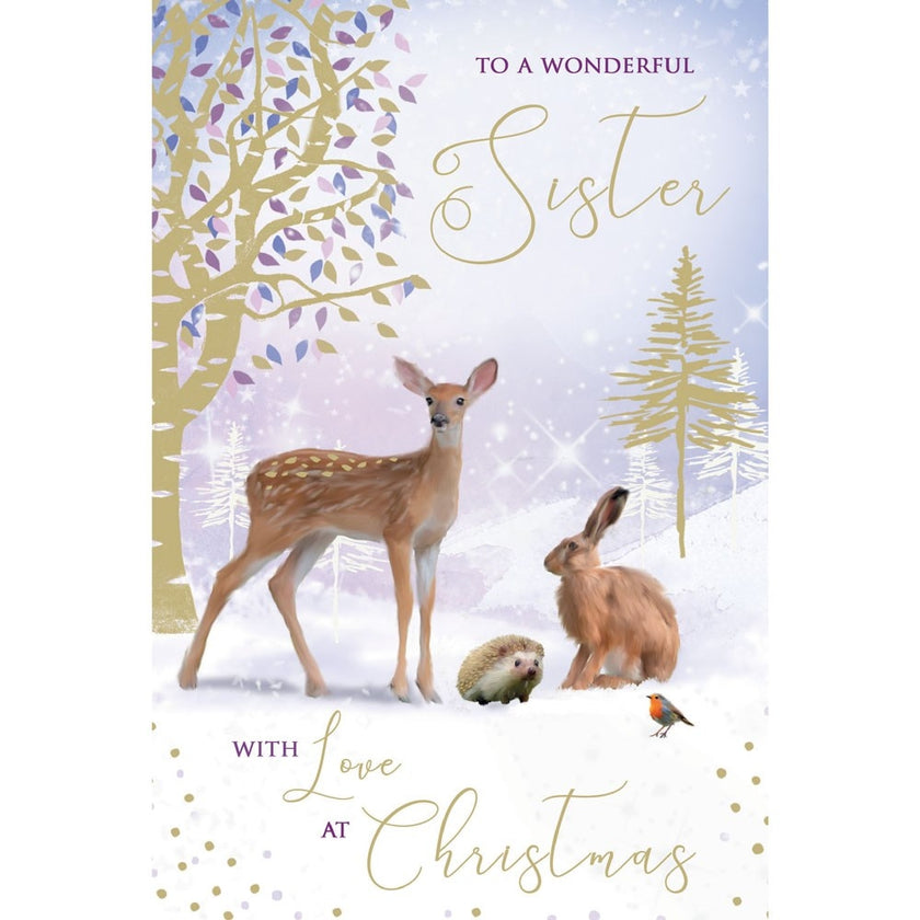 Sister Woodland Animals Christmas Card