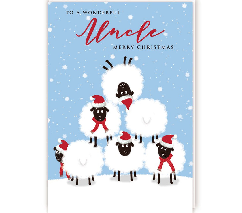 Sheep Pyramid Uncle Christmas Card
