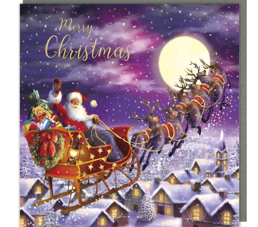 Purple Santa's Sleigh Christmas Card - House of Cards