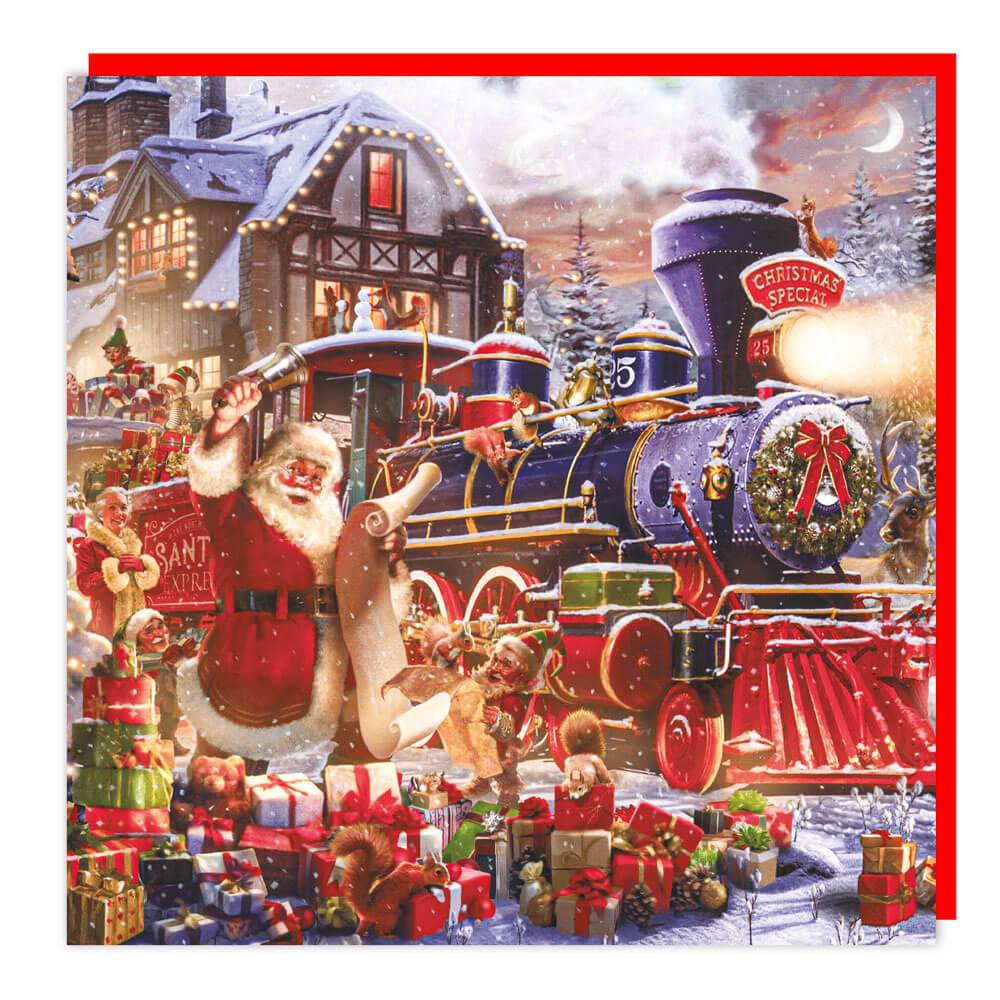 3D Christmas Santa Train Birthday Card - House of Cards