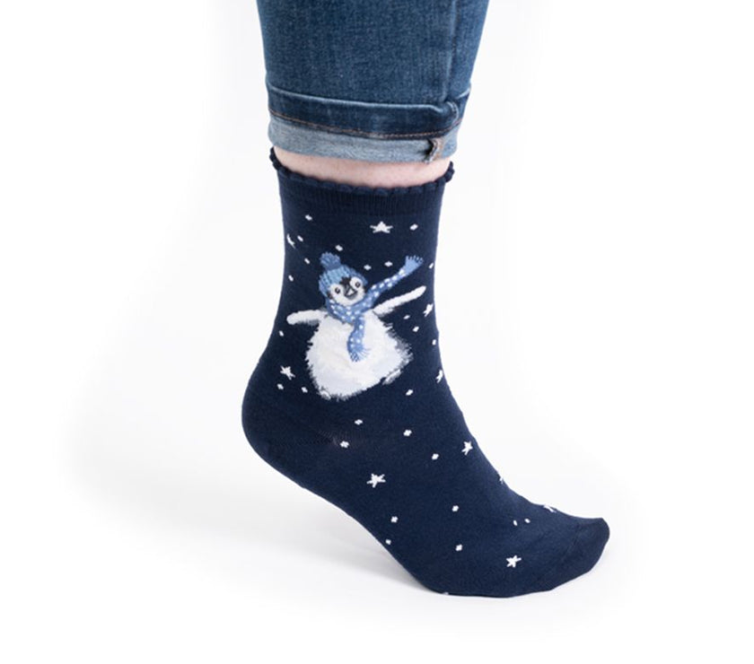 Winter Wonderland Penguin Christmas Bamboo Socks
