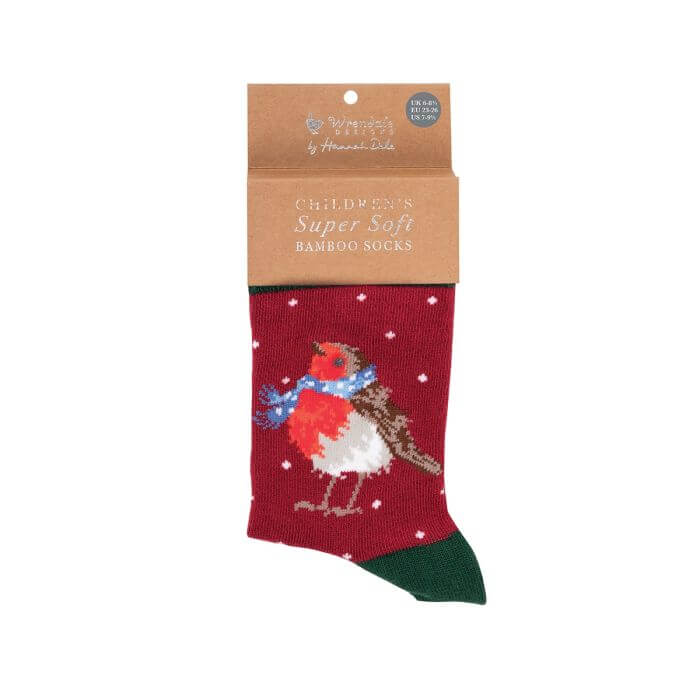 Season's Tweetings Robin Christmas Kids Bamboo Socks Size 9-12
