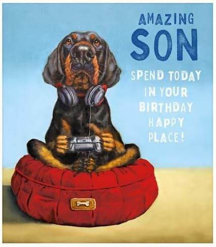 Gamer Dog Son Birthday Card - House of Cards